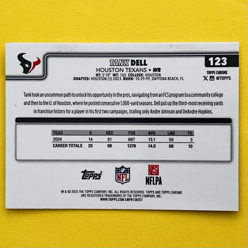 2025 Topps Chrome NFL Football Tank Dell #123 Houston Texans Base Card